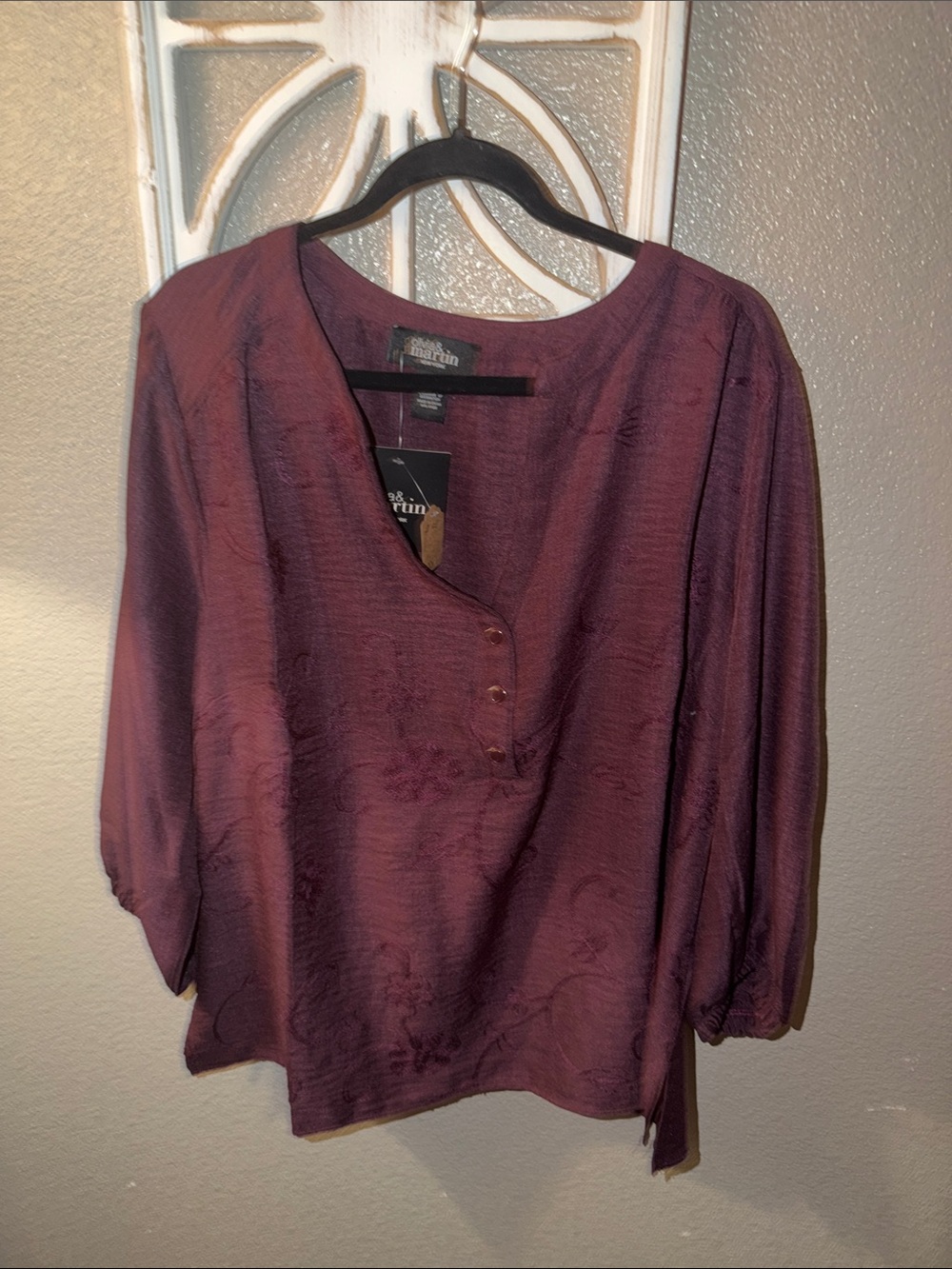 Petite Plum V-Neck Button Front Women's Top